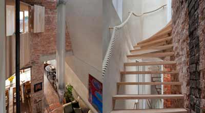 The view from the top of the stairs and the stairs in zero carbon house, Birmingham