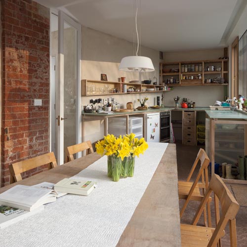 Daffodils on the dining room table in the zero carbon house, Birmingham